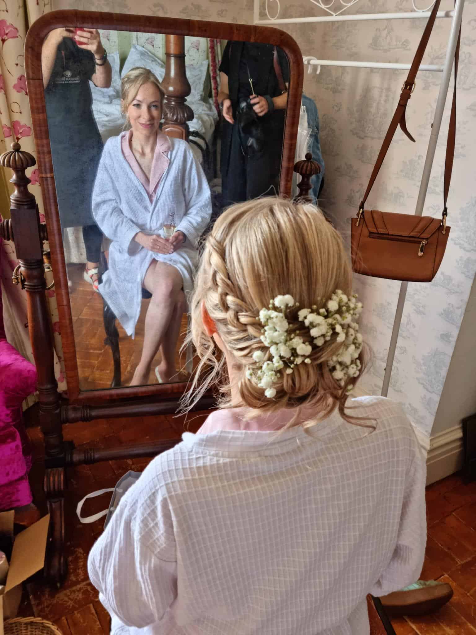 Stephanie’s Bridal Elegance at Bilsington Priory Stephanie, bride at Bilsington Priory in Kent with elegant bridal hair and makeup styled by Glamour Brides.