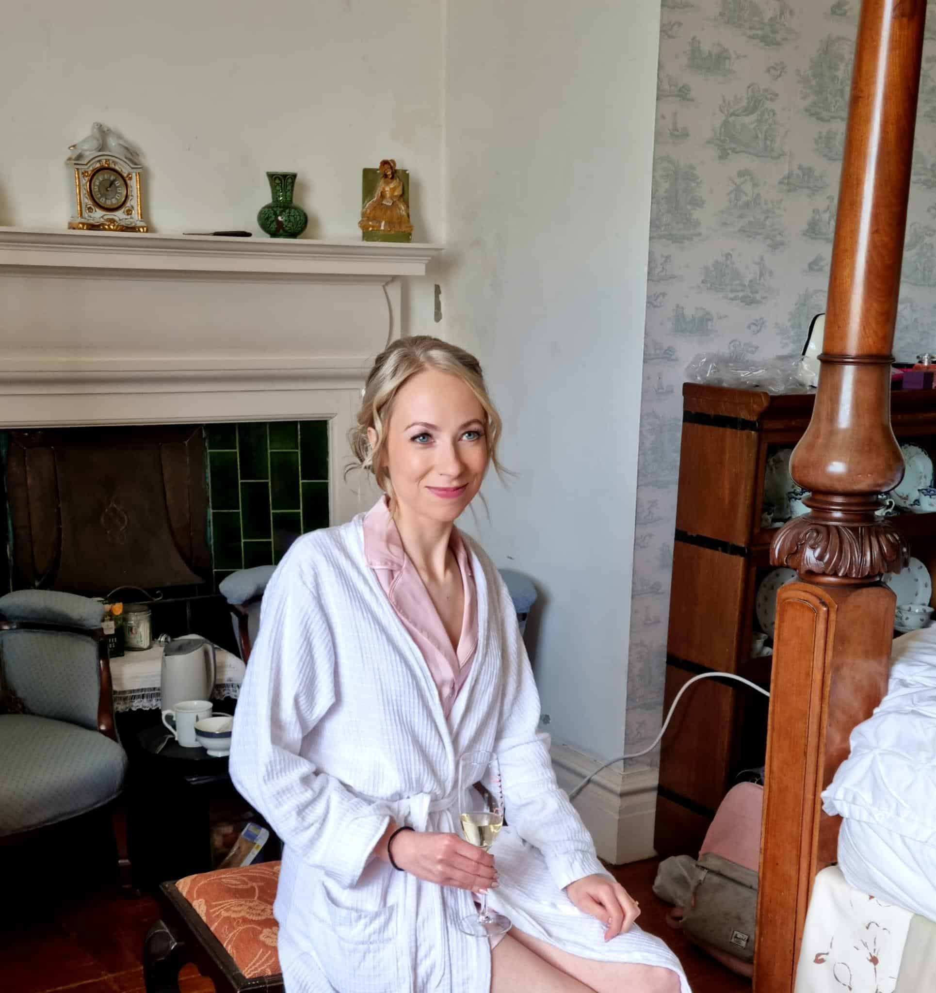 Stephanie’s Wedding Morning at Bilsington Priory Stephanie enjoying her wedding day at Bilsington Priory in Kent with bridal hair and makeup created by Glamour Brides.