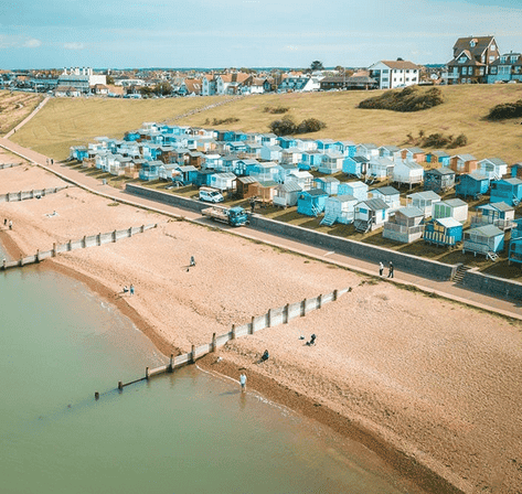 Whitstable beach and town.