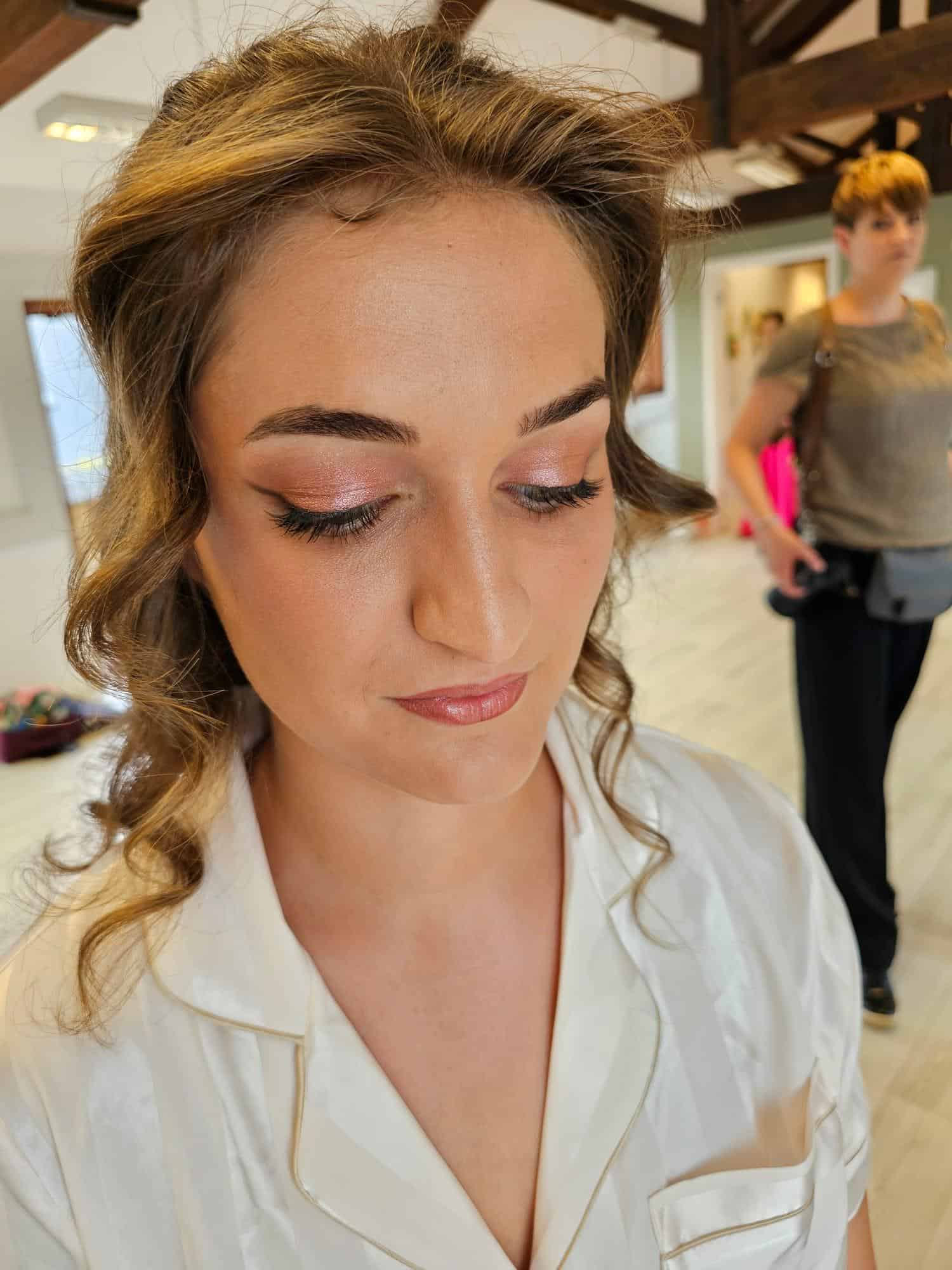 Celia’s Bridal Elegance at The Secret Garden Wedding Venue Celia enjoying her wedding day at The Secret Garden in Kent with bridal hair and makeup created by Glamour Brides.