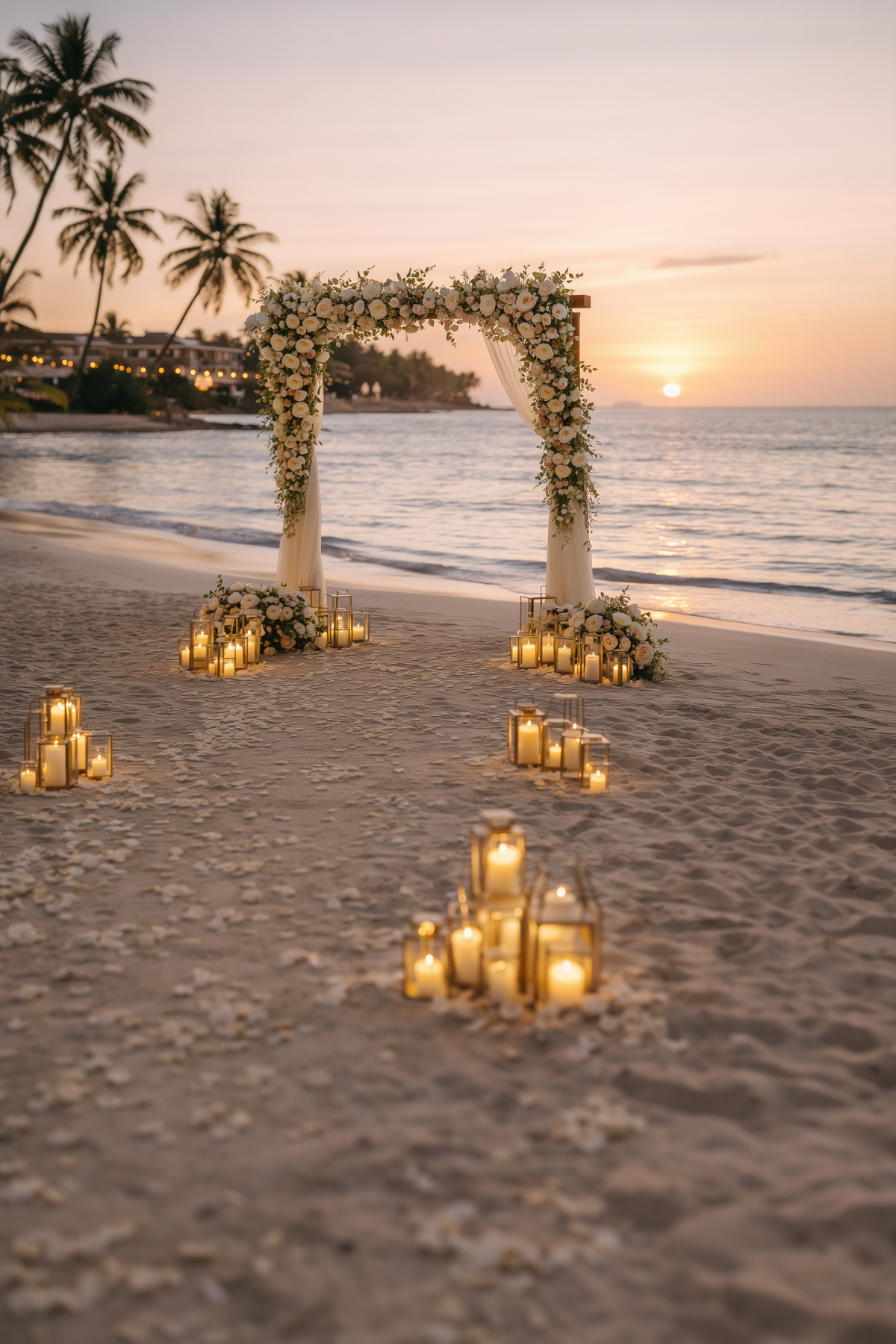 glamour-brides-bridal-hair-and-makeup-in-kent-destination-wedding-2026-01 Destination Wedding by the beach in Greece with Wedding archway and candles on sand.