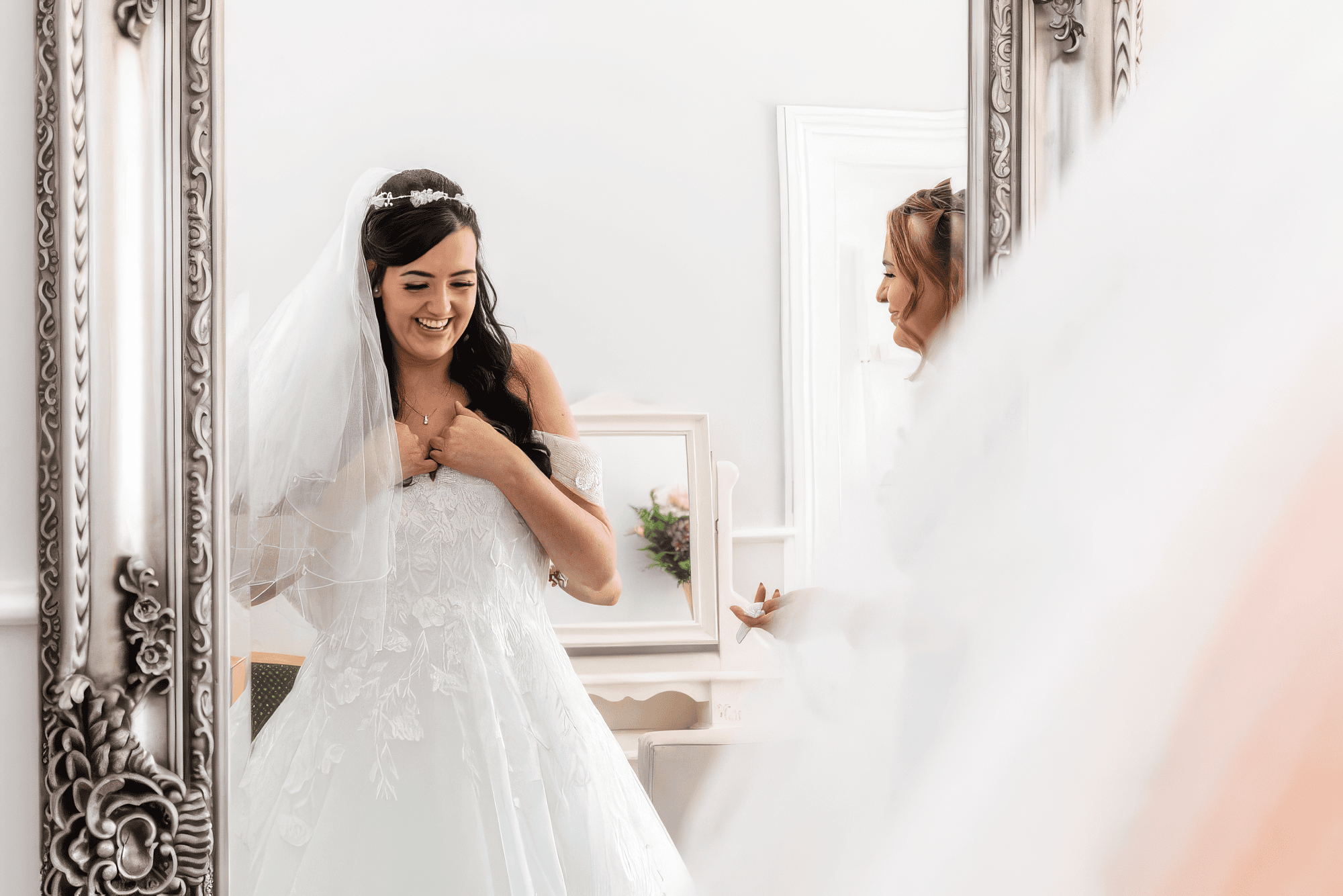 glamour-brides-claire-salomons-estate-kent-makeup-detail.jpg Bride and groom embracing on wooden bridge at Salomons Estate wedding